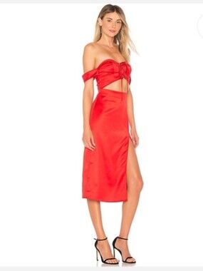 NBD Red Satin Dress with Lace-Up Detail